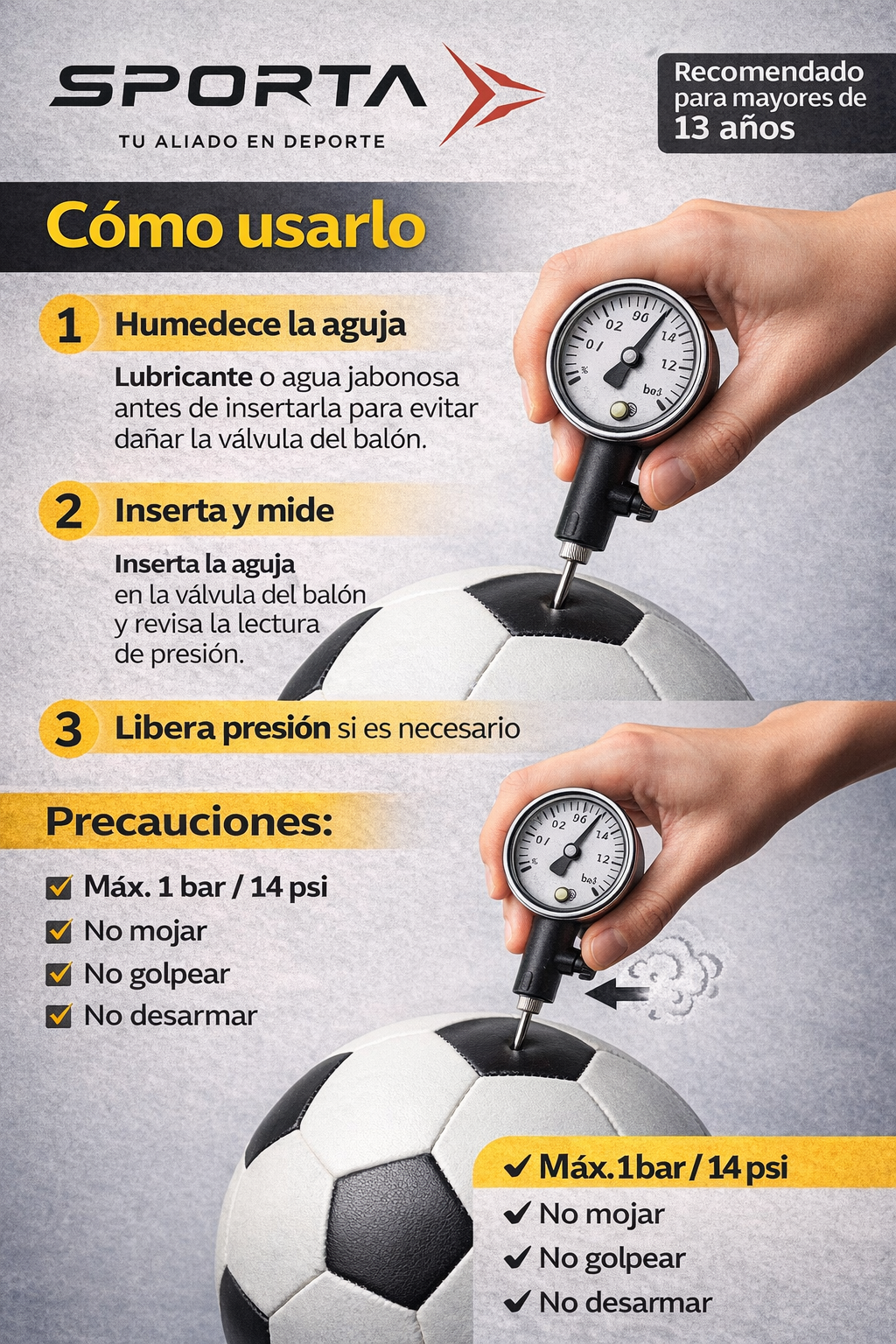 Calibrador de Presión Molten PGA10 | Medidor para Balones | Válvula de Liberación